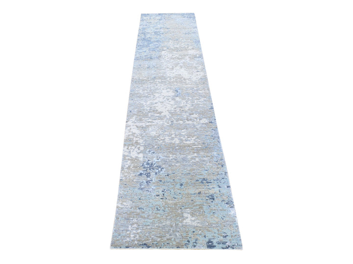 2'6" x 11'10" New Hand Knotted Grey Wool Runner Oriental Rug - MOA10280179