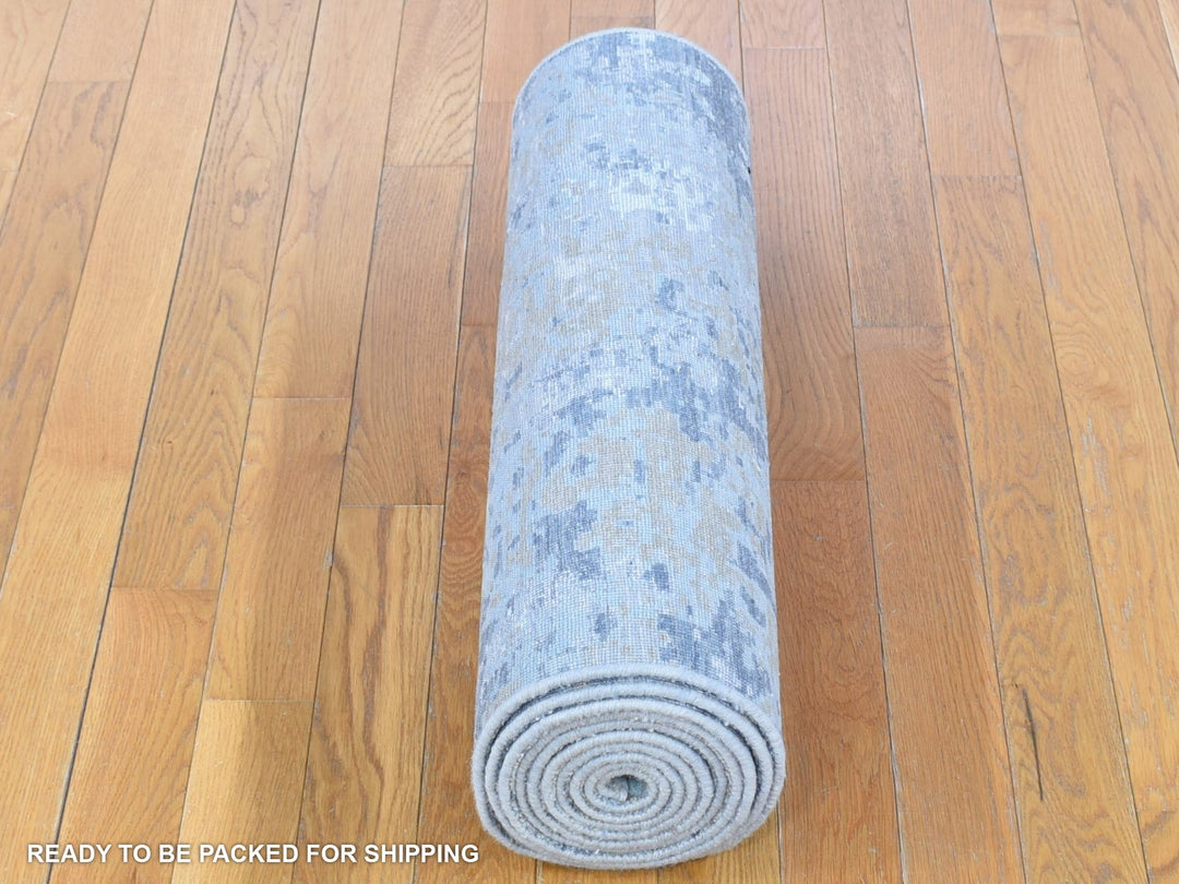 2'6" x 11'10" New Hand Knotted Grey Wool Runner Oriental Rug - MOA10280179