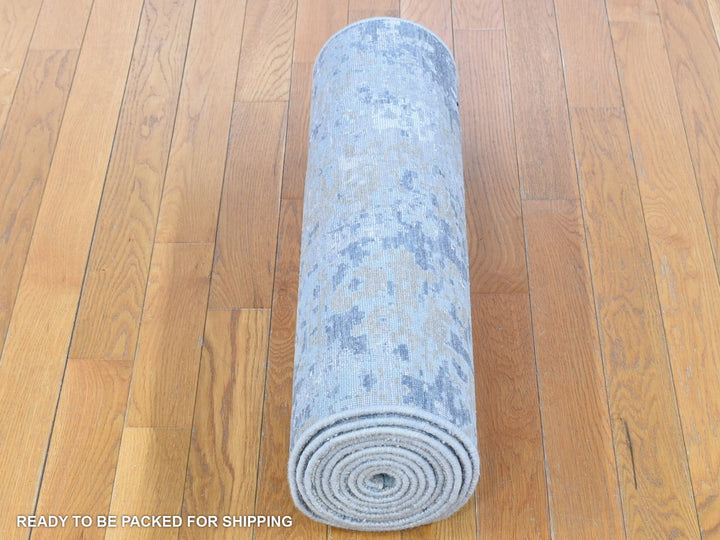 2'6" x 11'10" New Hand Knotted Grey Wool Runner Oriental Rug - MOA10280179