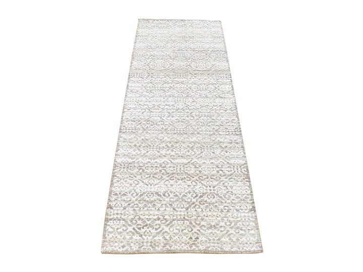 2'8" x 8'2" New Hand Knotted Brown Wool & Silk Runner Oriental Rug - MOA10280184