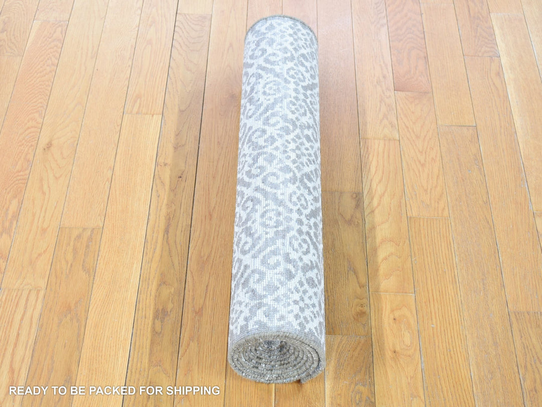 2'8" x 8'2" New Hand Knotted Brown Wool & Silk Runner Oriental Rug - MOA10280184