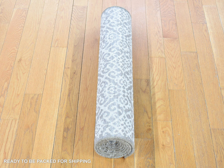 2'8" x 8'2" New Hand Knotted Brown Wool & Silk Runner Oriental Rug - MOA10280184