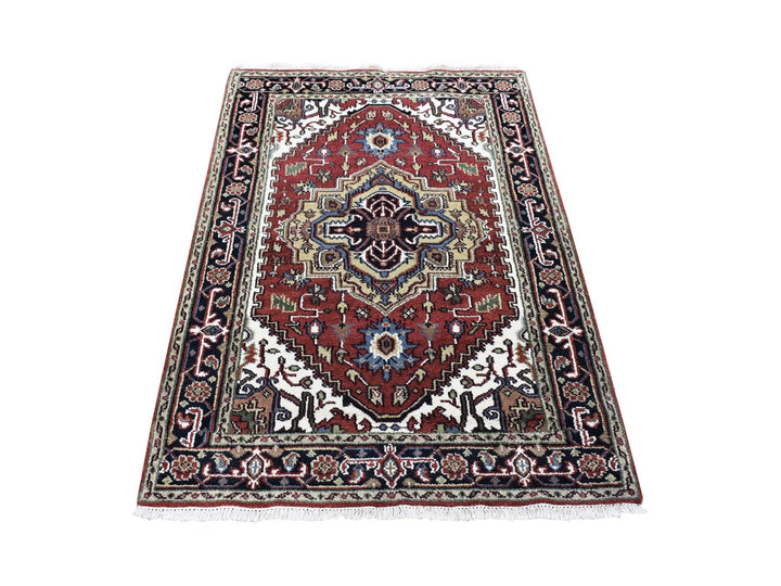 3'10" x 6'1" New Hand Knotted Red Wool Rectangle Oriental Rug - MOA10280186