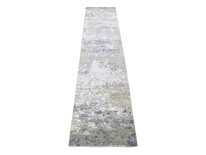 2'6" x 12'1" New Hand Knotted Grey Wool Runner Oriental Rug - MOA10280190