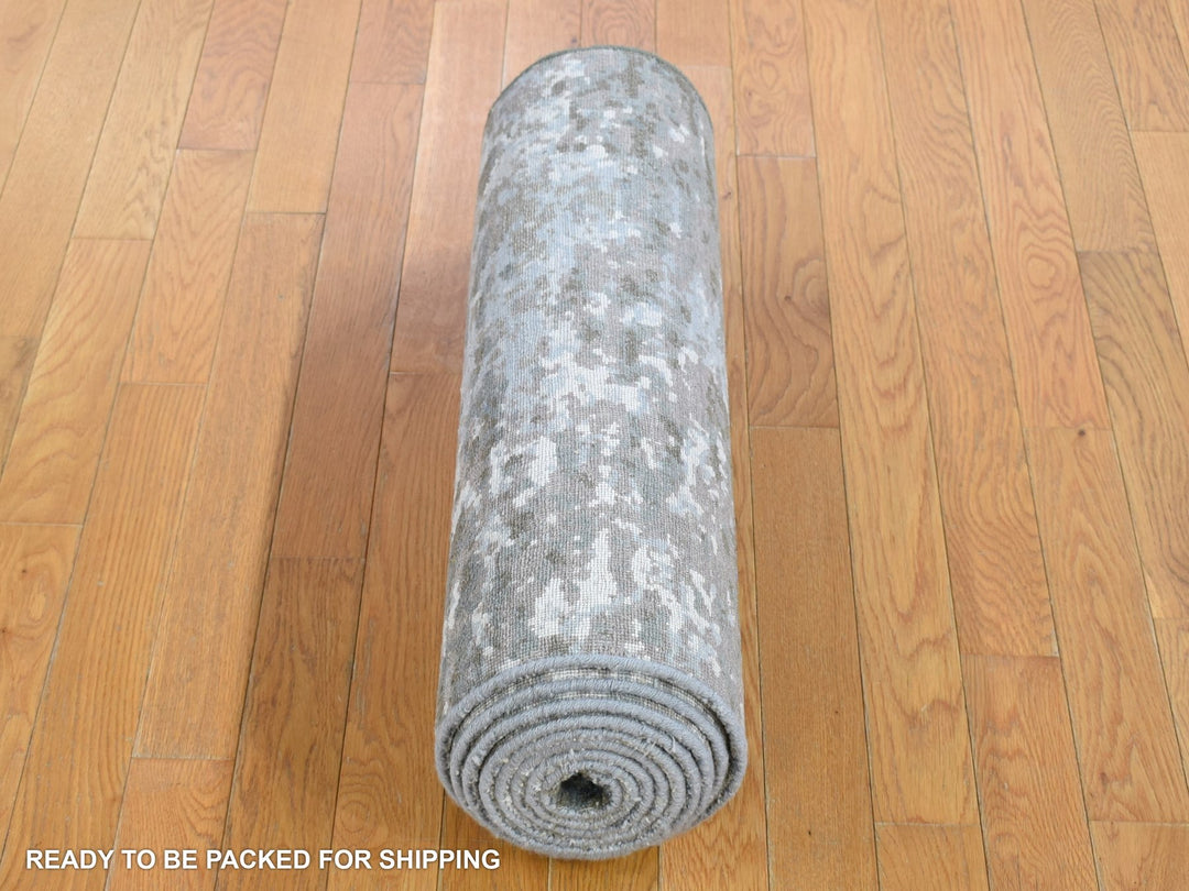 2'6" x 12'1" New Hand Knotted Grey Wool Runner Oriental Rug - MOA10280190