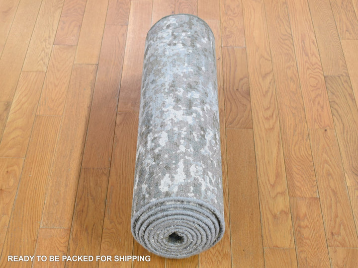2'6" x 12'1" New Hand Knotted Grey Wool Runner Oriental Rug - MOA10280190