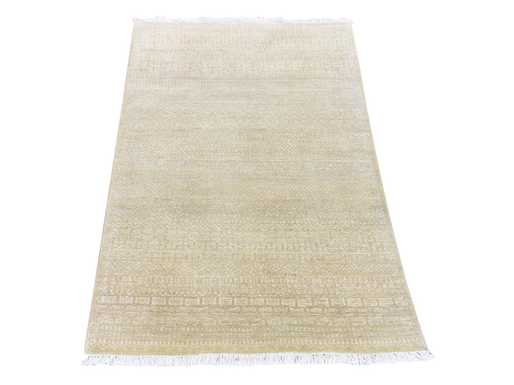 3'1" x 5'1" New Hand Knotted Green Wool & Silk Rectangle Oriental Rug - MOA10280194