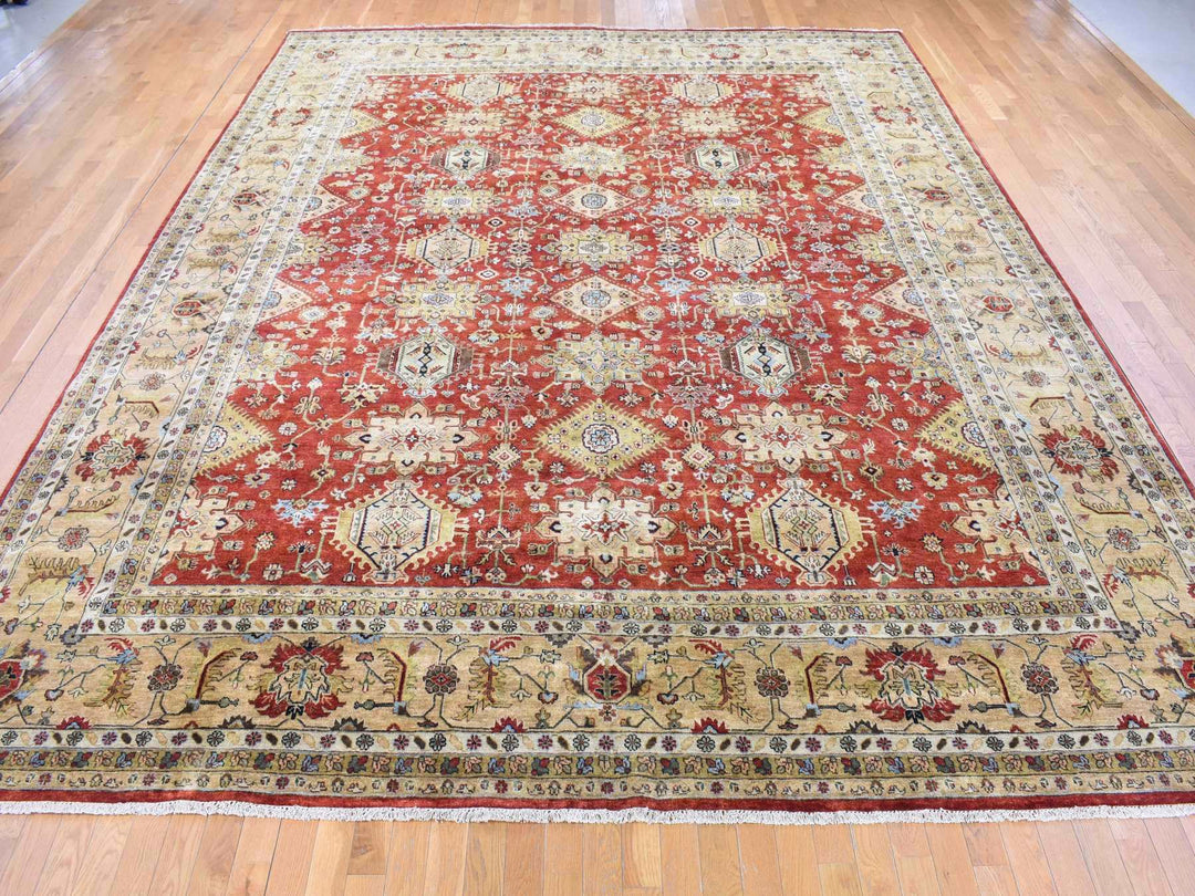 11'9" x 14'10" New Hand Knotted Red Wool Rectangle Oriental Rug - MOA10280222