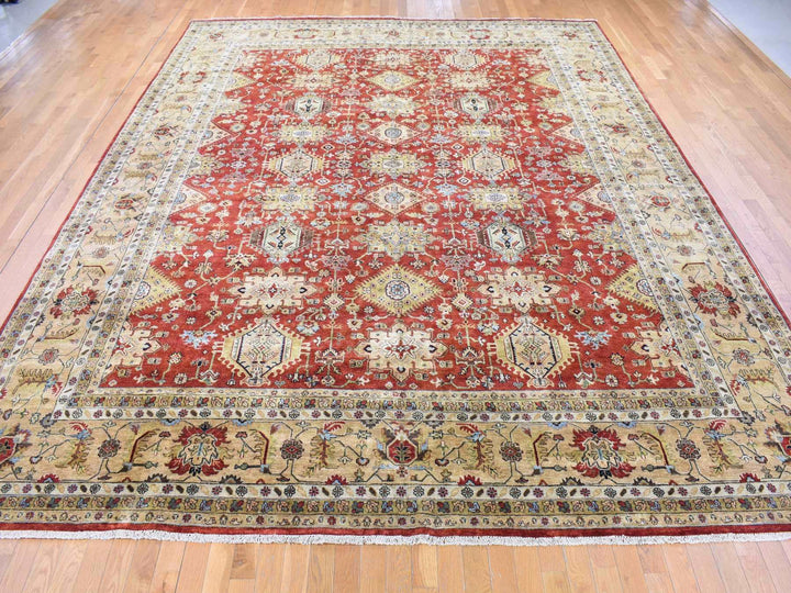 11'9" x 14'10" New Hand Knotted Red Wool Rectangle Oriental Rug - MOA10280222