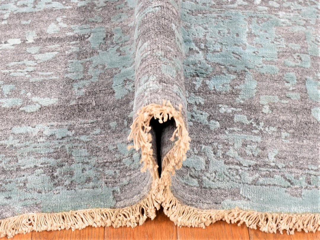 12'0" x 12'0" New Hand Knotted Grey Wool & Silk Square Oriental Rug - MOA10280225