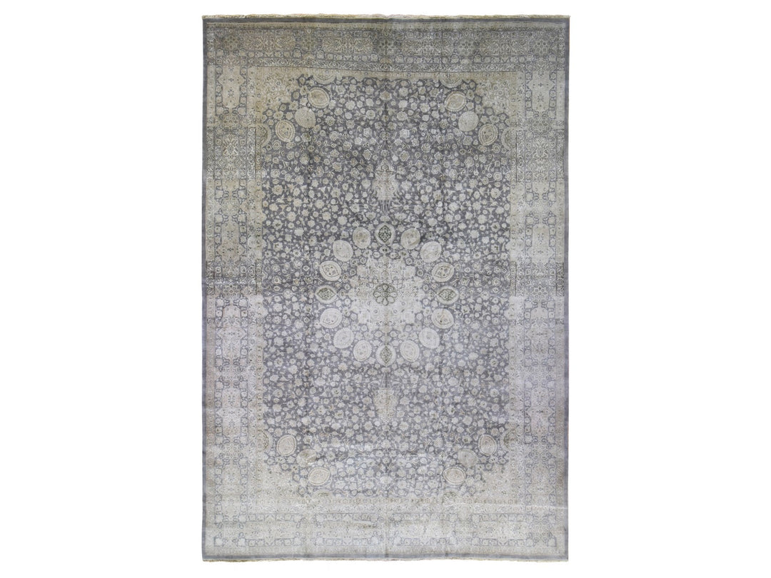 12'5" x 19'4" New Hand Knotted Grey Wool Rectangle Oriental Rug - MOA10280226