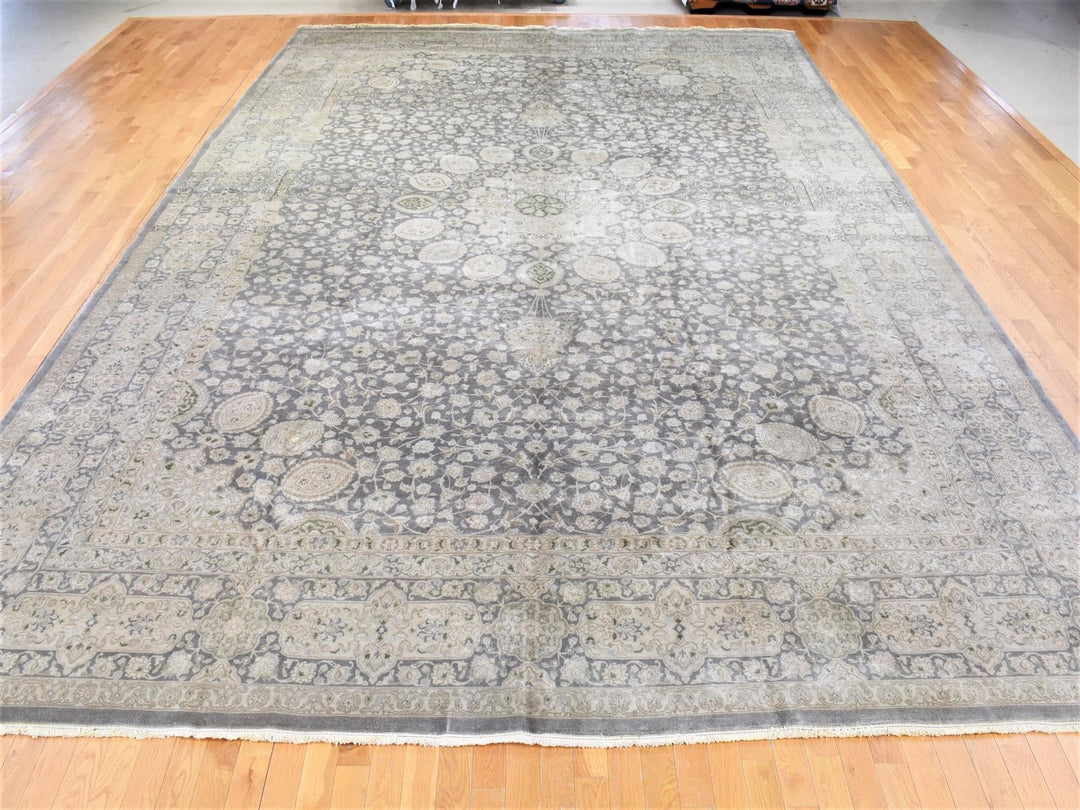 12'5" x 19'4" New Hand Knotted Grey Wool Rectangle Oriental Rug - MOA10280226