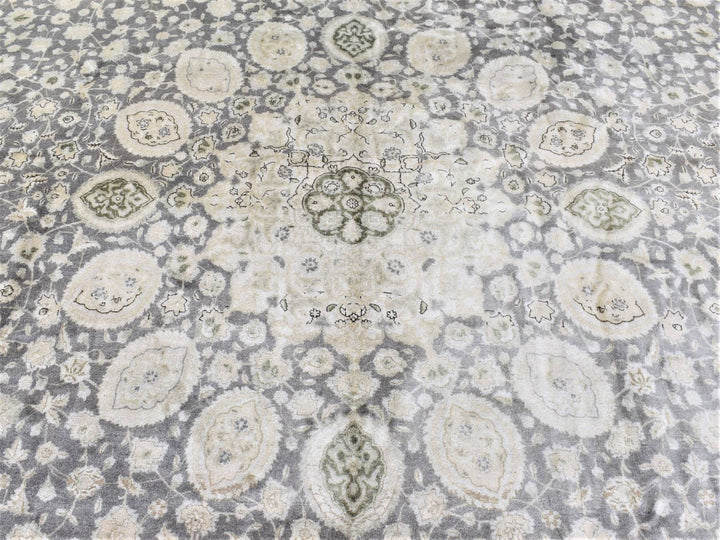 12'5" x 19'4" New Hand Knotted Grey Wool Rectangle Oriental Rug - MOA10280226