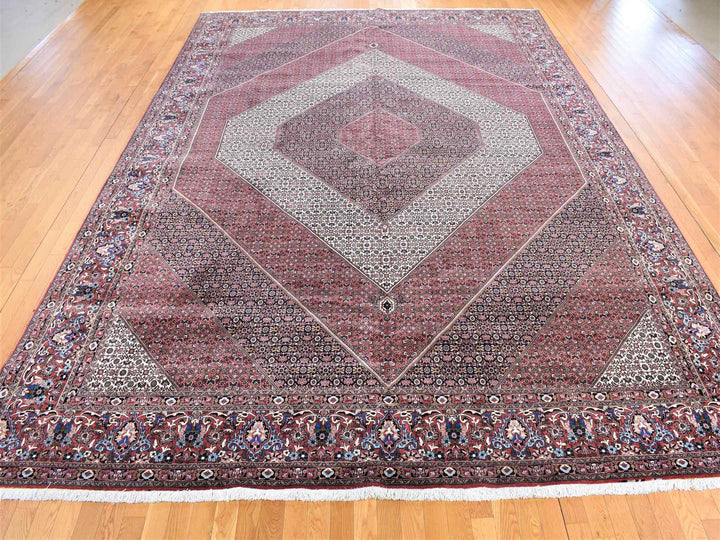 11'3" x 16'0" New Hand Knotted Red Wool & Silk Rectangle Oriental Rug - MOA10280232