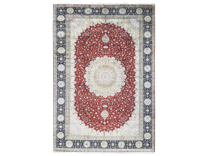 12'1" x 18'1" New Hand Knotted Red Silk & Cotton Blend Rectangle Oriental Rug - MOA10280234