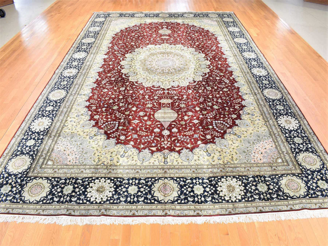 12'1" x 18'1" New Hand Knotted Red Silk & Cotton Blend Rectangle Oriental Rug - MOA10280234