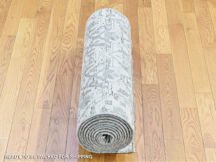 2'7" x 14'1" New Hand Knotted Ivory Wool Runner Oriental Rug - MOA10280240