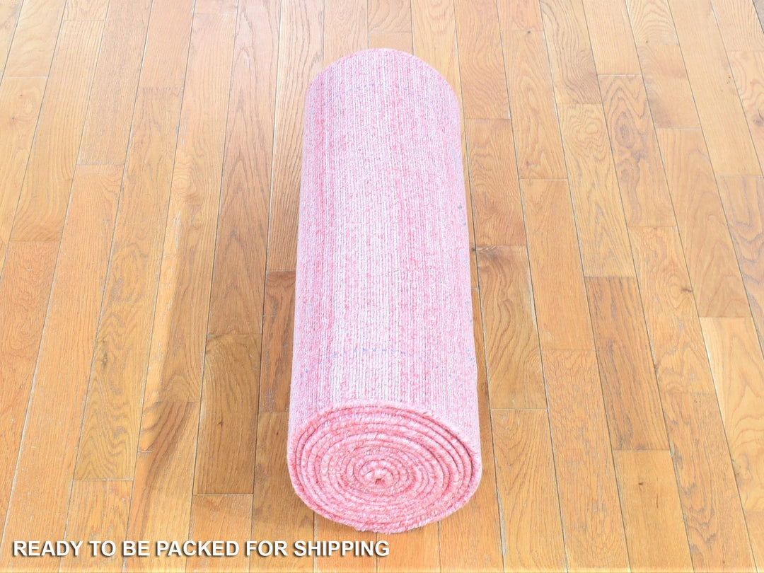 2'6" x 17'9" New Hand Knotted Pink Wool & Silk Runner Oriental Rug - MOA10280242