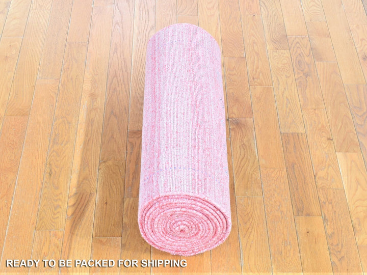 2'6" x 17'9" New Hand Knotted Pink Wool & Silk Runner Oriental Rug - MOA10280242