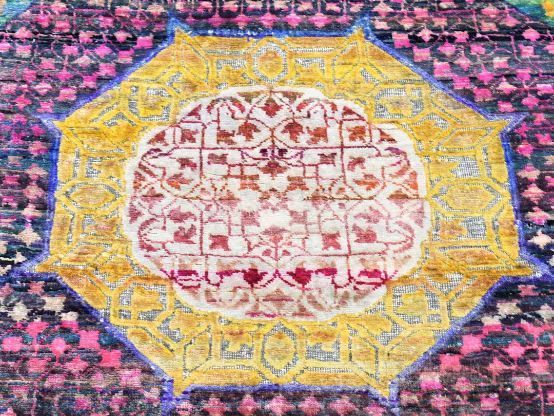 3'1" x 17'4" New Hand Knotted Green Sari Silk Runner Oriental Rug - MOA10280244