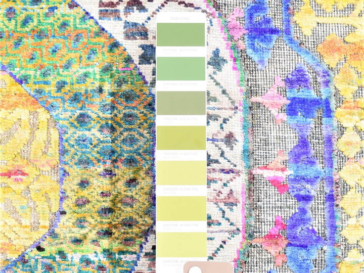 3'1" x 17'4" New Hand Knotted Green Sari Silk Runner Oriental Rug - MOA10280244
