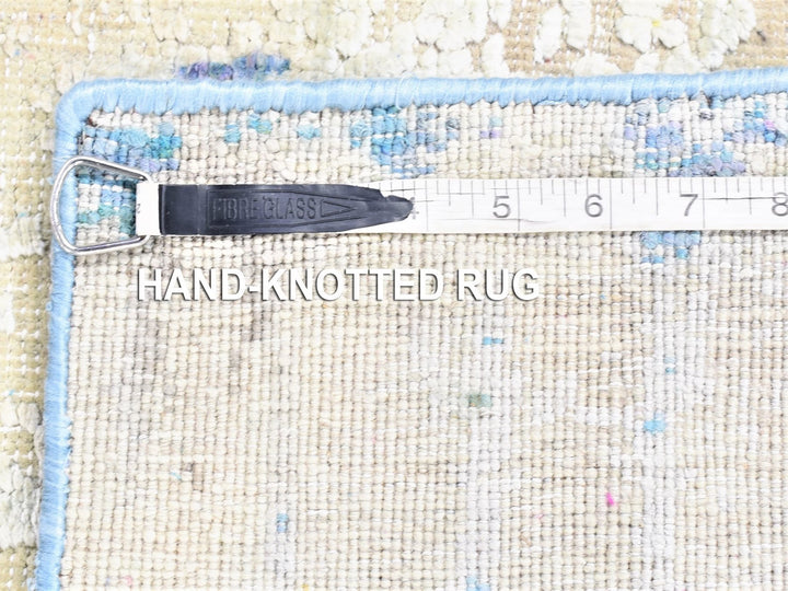 3'0" x 10'1" New Hand Knotted Ivory Wool & Sari Silk Runner Oriental Rug - MOA10280251