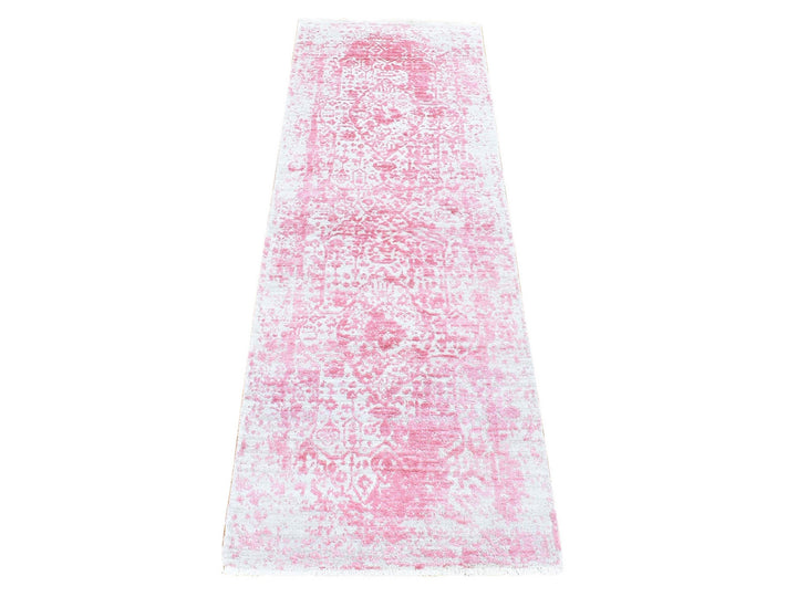 2'6" x 7'9" New Hand Knotted Pink Wool & Pure Silk Runner Oriental Rug - MOA10280252