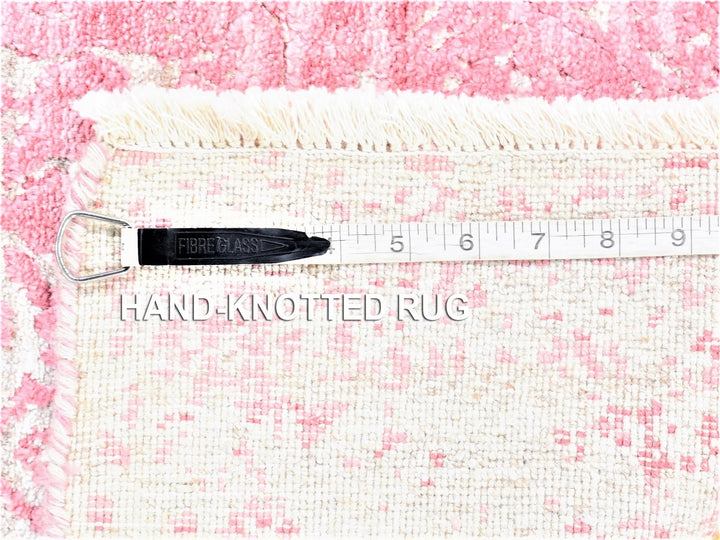 2'6" x 7'9" New Hand Knotted Pink Wool & Pure Silk Runner Oriental Rug - MOA10280252