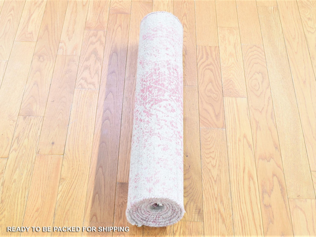 2'6" x 7'9" New Hand Knotted Pink Wool & Pure Silk Runner Oriental Rug - MOA10280252