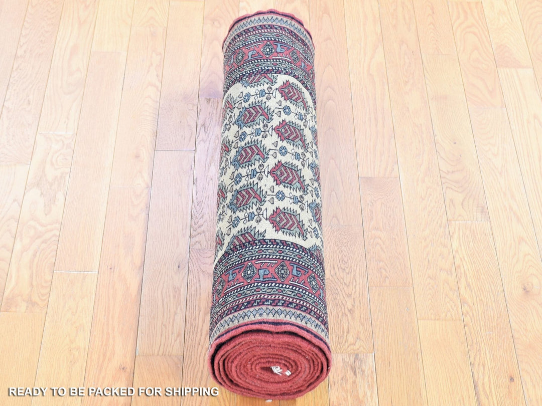 2'10" x 13'2" New Hand Knotted Ivory Wool Runner Oriental Rug - MOA10280255