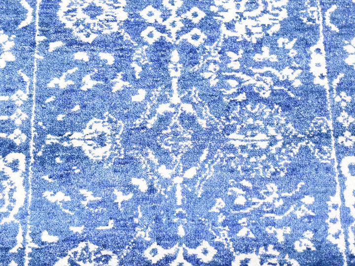 2'6" x 16'10" New Hand Knotted Blue Wool & Silk Runner Oriental Rug - MOA10280256