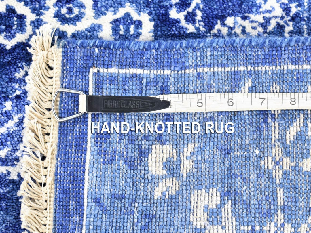 2'6" x 16'10" New Hand Knotted Blue Wool & Silk Runner Oriental Rug - MOA10280256