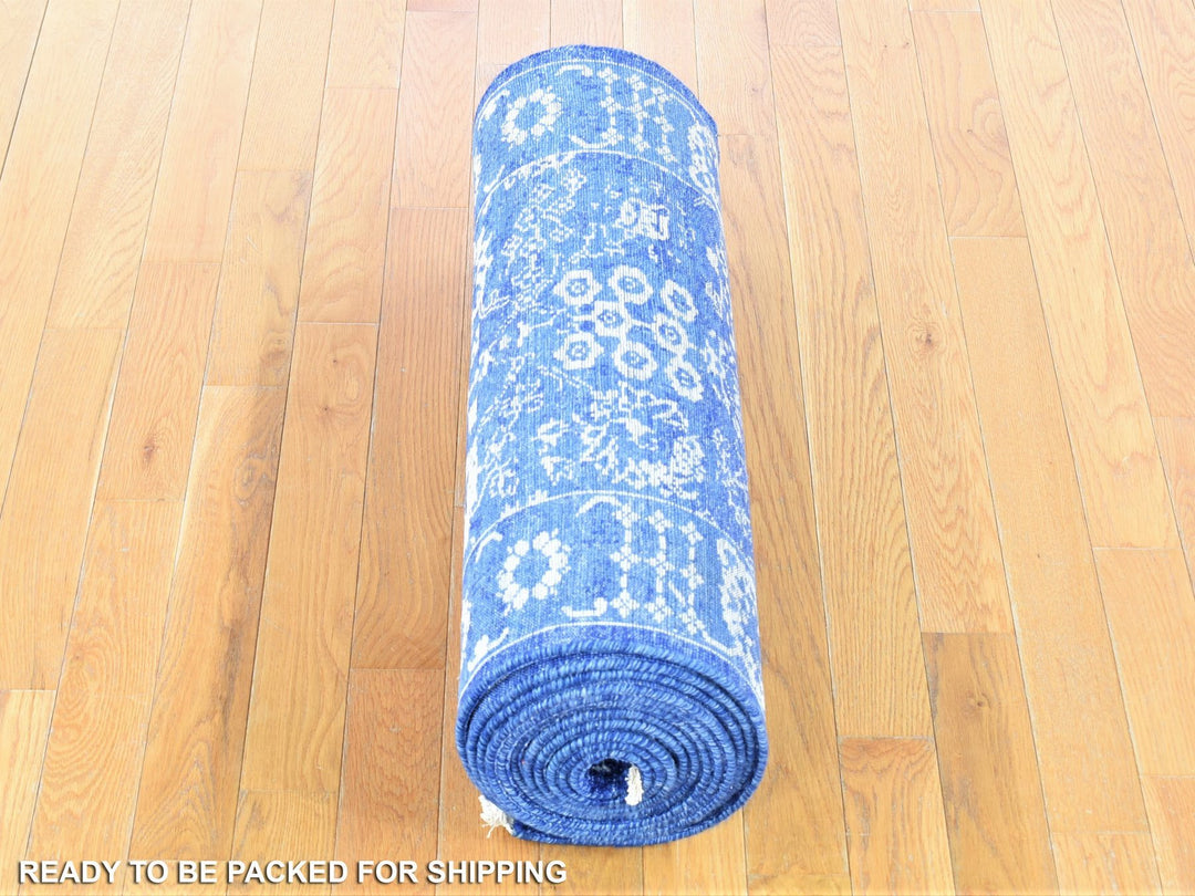 2'6" x 16'10" New Hand Knotted Blue Wool & Silk Runner Oriental Rug - MOA10280256