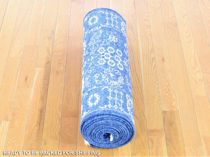 2'6" x 16'10" New Hand Knotted Blue Wool & Silk Runner Oriental Rug - MOA10280256