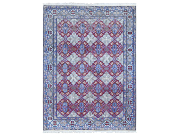 9'7" x 13'2" New Hand Knotted Red Wool & Silk Rectangle Oriental Rug - MOA10280260