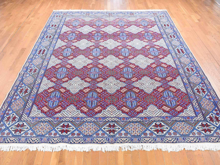 9'7" x 13'2" New Hand Knotted Red Wool & Silk Rectangle Oriental Rug - MOA10280260