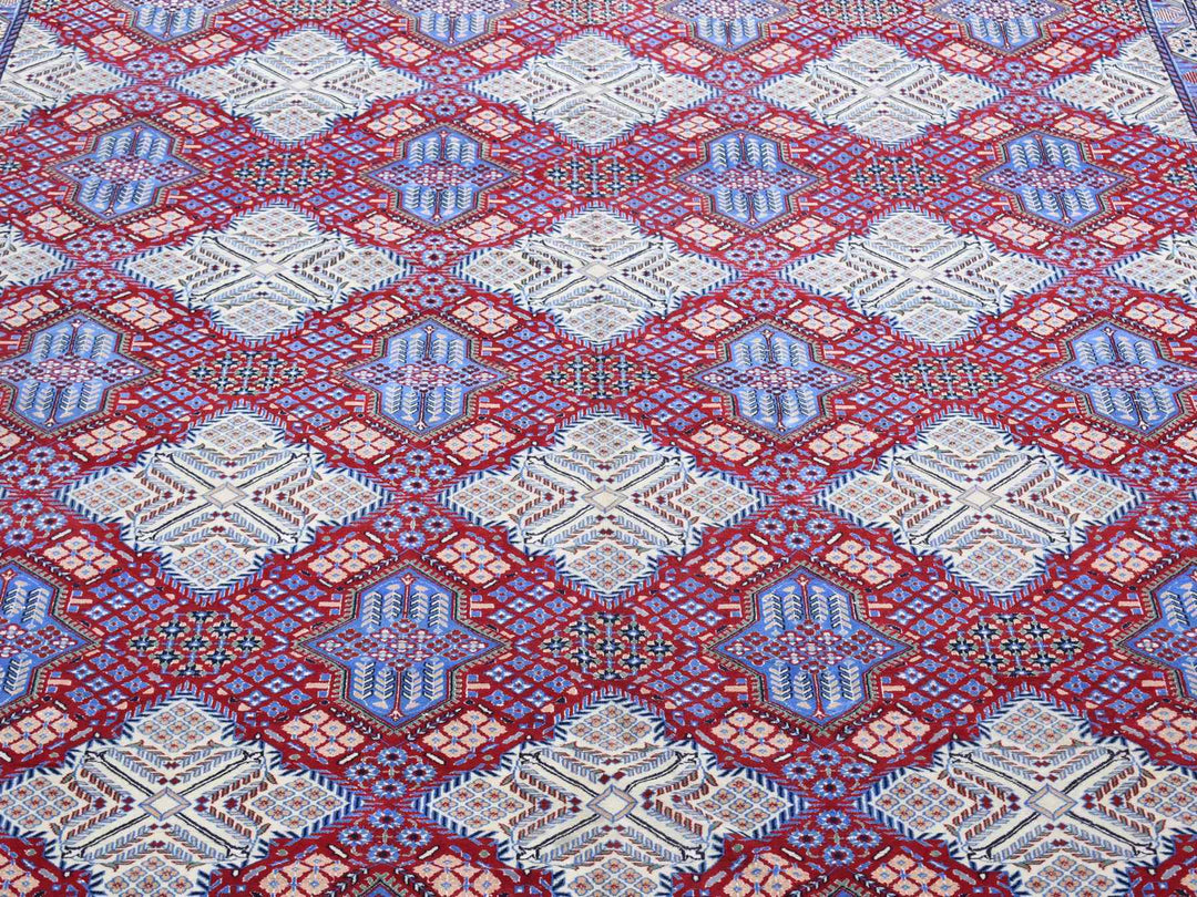 9'7" x 13'2" New Hand Knotted Red Wool & Silk Rectangle Oriental Rug - MOA10280260