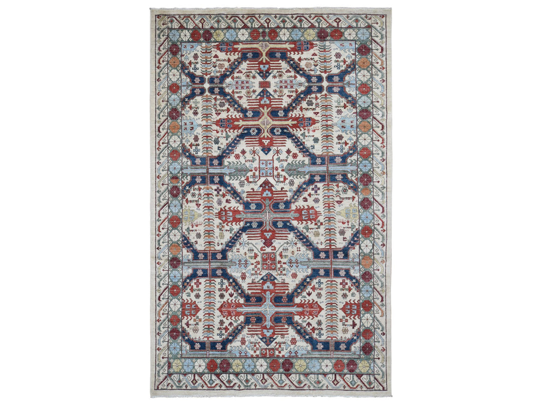 7'5" x 12'2" New Hand Knotted Ivory Wool Rectangle Oriental Rug - MOA10280272