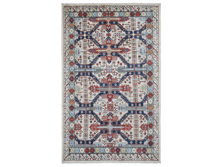7'5" x 12'2" New Hand Knotted Ivory Wool Rectangle Oriental Rug - MOA10280272