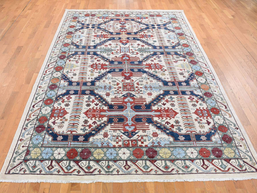 7'5" x 12'2" New Hand Knotted Ivory Wool Rectangle Oriental Rug - MOA10280272