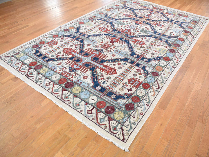 7'5" x 12'2" New Hand Knotted Ivory Wool Rectangle Oriental Rug - MOA10280272