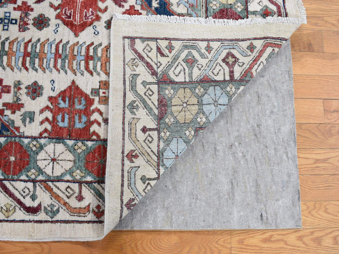 7'5" x 12'2" New Hand Knotted Ivory Wool Rectangle Oriental Rug - MOA10280272