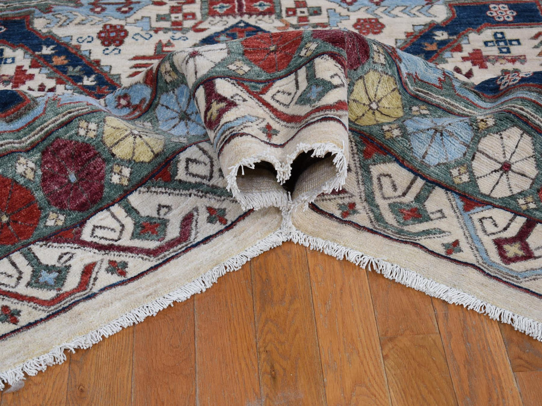 7'5" x 12'2" New Hand Knotted Ivory Wool Rectangle Oriental Rug - MOA10280272