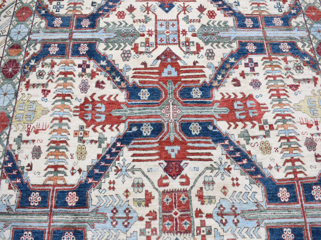 7'5" x 12'2" New Hand Knotted Ivory Wool Rectangle Oriental Rug - MOA10280272