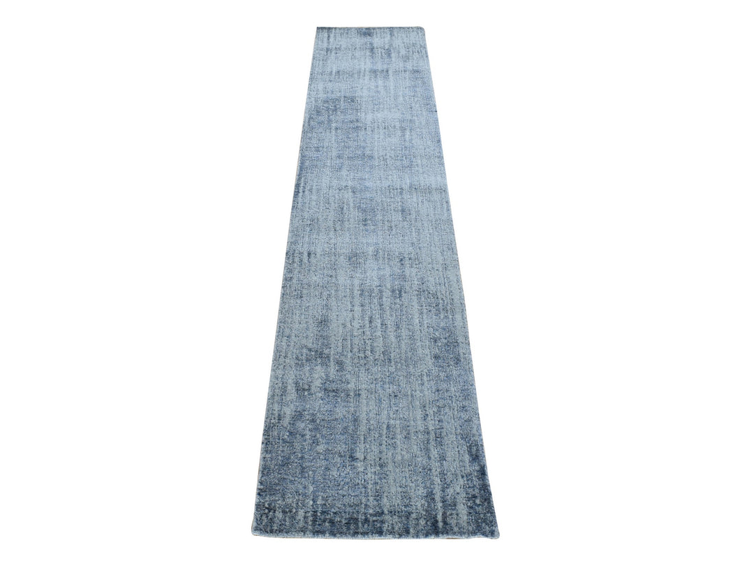 2'5" x 10'8" New Hand Loomed Blue Wool & Art Silk Runner Oriental Rug - MOA10280277