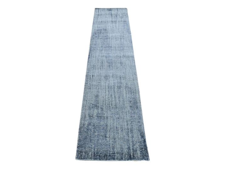 2'5" x 10'8" New Hand Loomed Blue Wool & Art Silk Runner Oriental Rug - MOA10280277