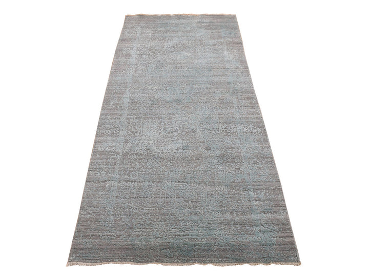 4'0" x 9'9" New Hand Knotted Green Wool & Silk Runner Oriental Rug - MOA10280286