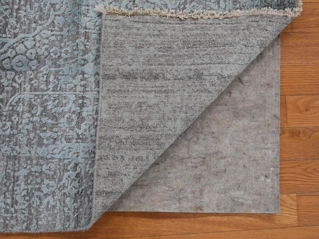 4'0" x 9'9" New Hand Knotted Green Wool & Silk Runner Oriental Rug - MOA10280286