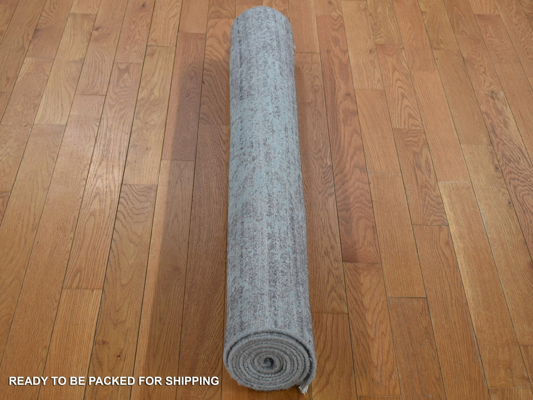 4'0" x 9'9" New Hand Knotted Green Wool & Silk Runner Oriental Rug - MOA10280286