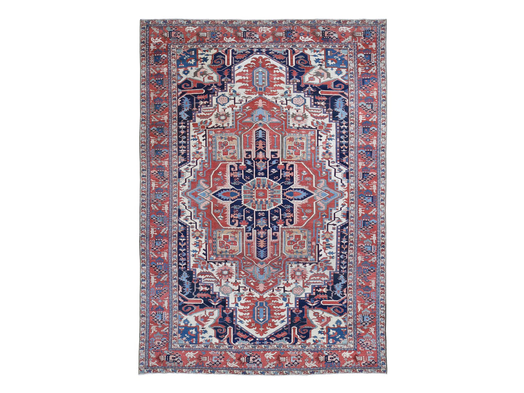 8'10" x 12'5" Vintage Hand Knotted Ivory Wool Rectangle Oriental Rug - MOA10280305